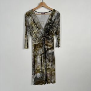 Salaam Knot Front  Dress sz L V-Neck  Multi 3/4 Sleeve Casual Comfort Stretch